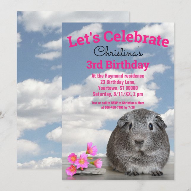 Invitation Fête du 3e anniversaire des enfants Fleurs de porc (Devant / Derrière)