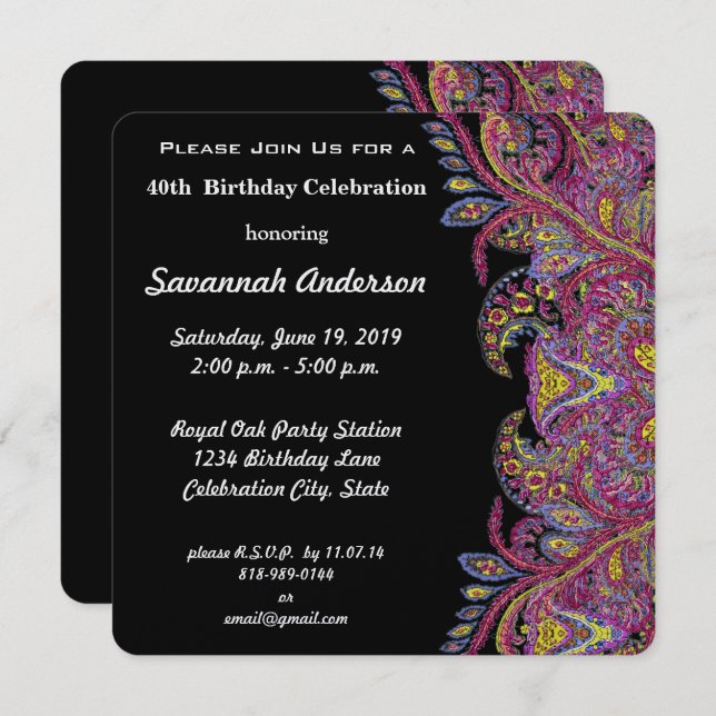 Invitation Fête du 40e anniversaire (Devant / Derrière)