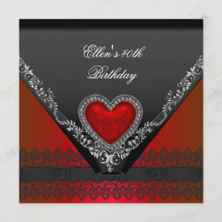 Invitation Fête du 40e anniversaire Bijou du Coeur Rouge Noir
