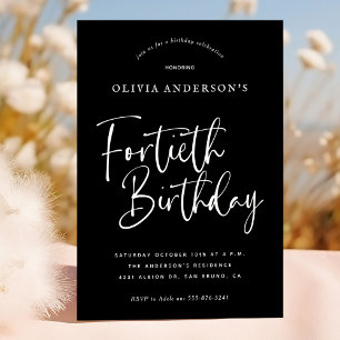 Invitation Fête du 40e anniversaire   Blanc sur la typographi