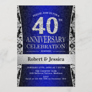 Invitation Fête du 40e Anniversaire - Bleu Argent