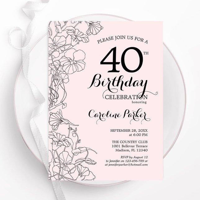 Invitation Fête du 40e anniversaire de Blush Pink (Créateur téléchargé)