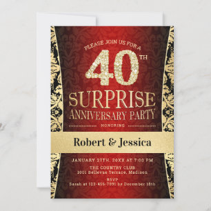 Invitation Fête du 40e anniversaire de Surprise - Black Gold