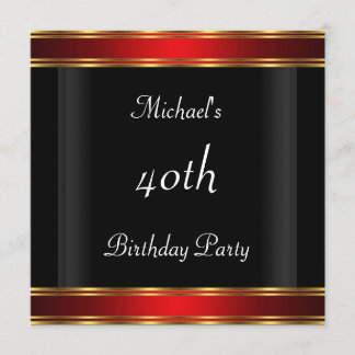 Invitation Fête du 40e anniversaire des hommes Black Red Art 