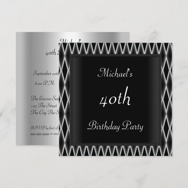 Invitation Fête du 40e anniversaire des hommes Black Red Art  (Devant / Derrière)