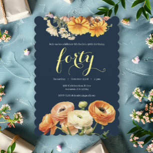 Invitation Fête du 40e anniversaire Fleurs botaniques orange