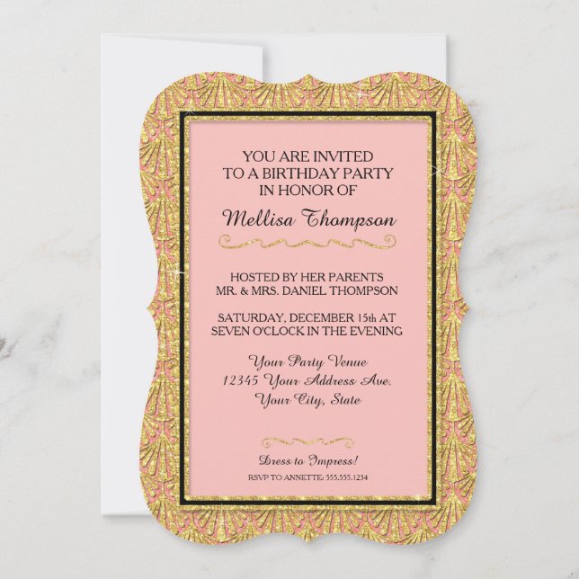 Invitation Fête du 40e anniversaire Glam Great Gatsby Style (Dos)