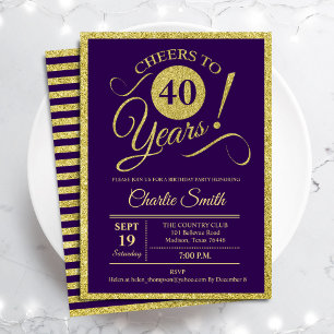 Invitation Fête du 40e anniversaire - Gold Purple N'IMPORTE Q