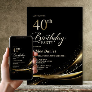 Invitation Fête du 40e anniversaire moderne Black and Gold