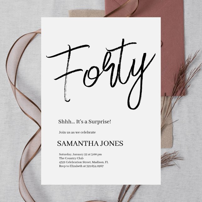 Invitation Fête du 40e anniversaire moderne blanc et noir (Créateur téléchargé)