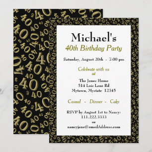 Invitation Fête du 40e anniversaire - Motif du numéro d'or/no