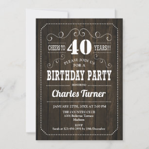 Invitation Fête du 40e anniversaire - Motif en bois Brown