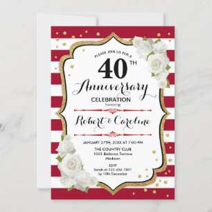 Invitation Fête du 40e anniversaire - Or Blanc Rubis Rouge