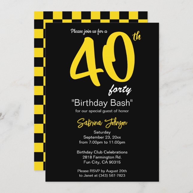 Invitation Fête du 40e anniversaire | PERSONNALISER (Devant / Derrière)