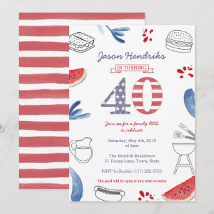 Invitation Fête du 40e anniversaire pour un barbecue en famil