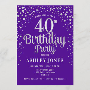 Invitation Fête du 40e anniversaire - Purple & Silver