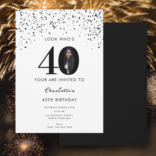 Invitation Fête du 40e anniversaire Regardez qui est 40 Photo (40th Birthday Party Look Who's 40 Modern Photo Invitation)
