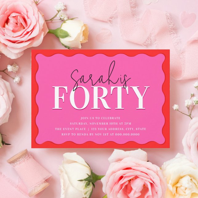 Invitation Fête du 40e anniversaire rose et rouge (Créateur téléchargé)