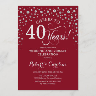 Invitation Fête du 40e anniversaire - Rouge rubis d'argent