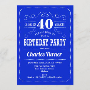 Invitation Fête du 40e anniversaire - Royal Blue White