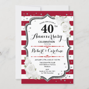 Invitation Fête du 40e Anniversaire - Rubis Rouge Blanc Argen