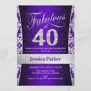 Invitation Fête du 40e anniversaire - Silver Purple