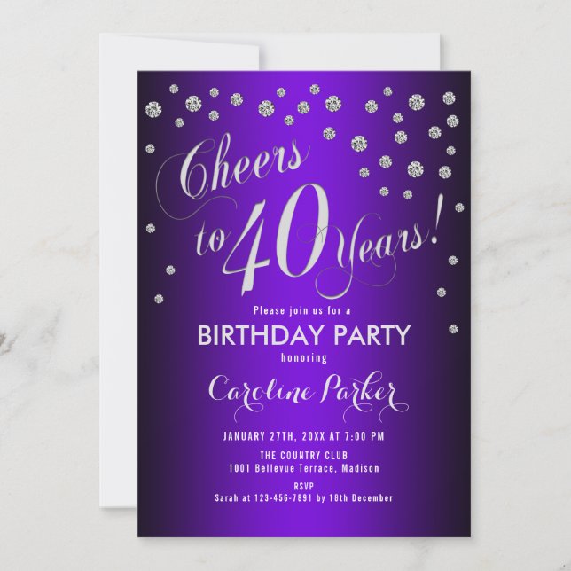Invitation Fête du 40e anniversaire - Silver Purple (Devant)