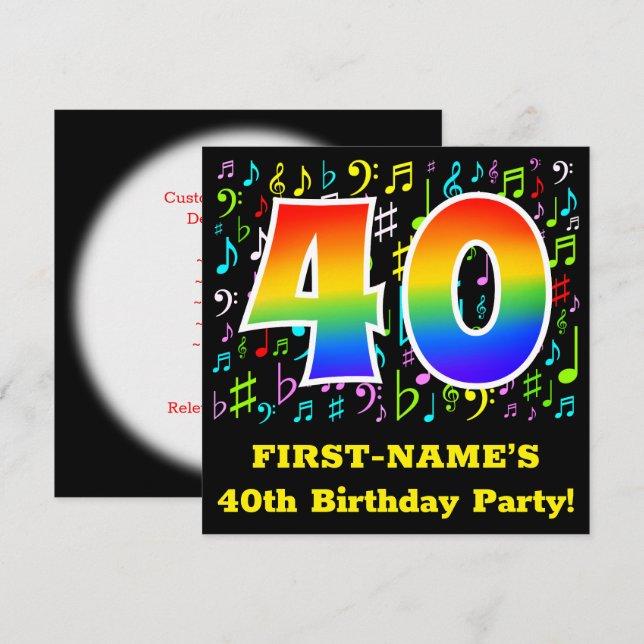 Invitation Fête du 40e anniversaire : Symboles de musique amu (Devant / Derrière)