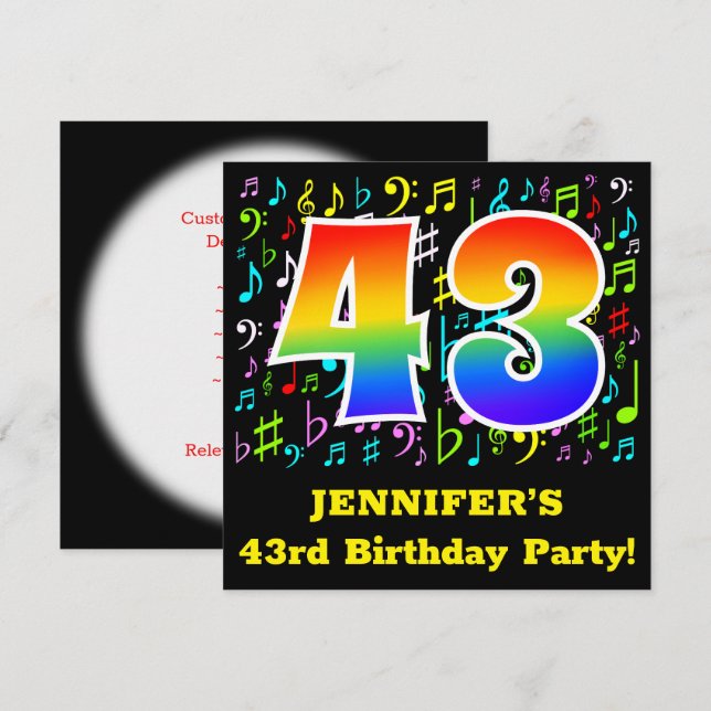 Invitation Fête du 43e anniversaire : Symboles de musique amu (Devant / Derrière)