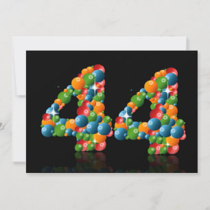 Invitation Fête du 44e anniversaire, avec bulles et balles