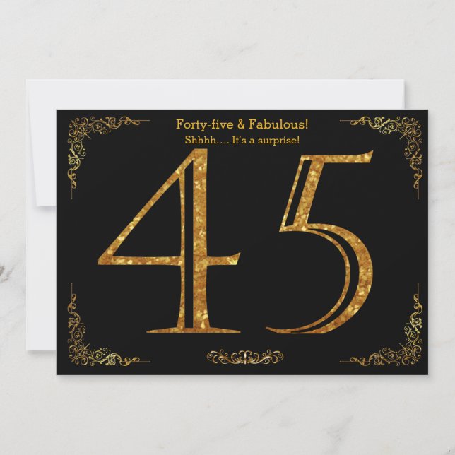 Invitation Fête du 45e anniversaire, styl Gatsby, parties sci (Devant)