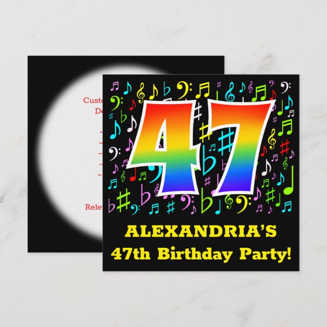 Invitation Fête du 47e anniversaire : Symboles de musique amu (Devant / Derrière)