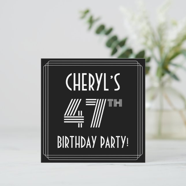Invitation Fête du 47ème anniversaire : Art Déco Style avec n (Debout devant)