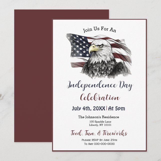 Invitation Fête du 4 juillet à l'aquarelle  (Devant / Derrière)