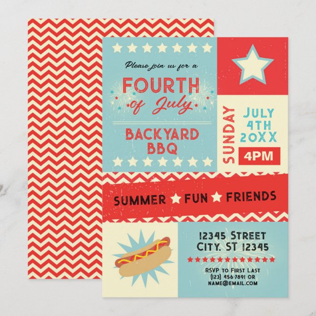 Invitation Fête du 4 juillet Barbeque Party  (Devant / Derrière)