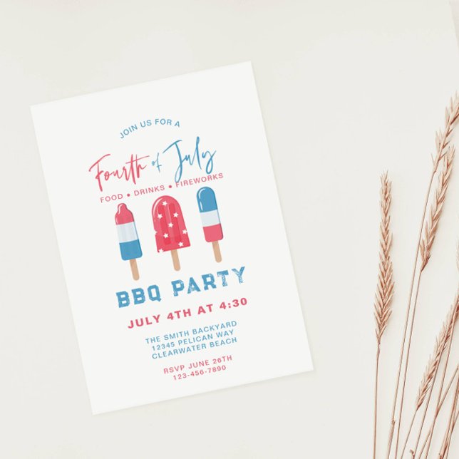 Invitation Fête du 4 juillet BBQ Jardin Rouge Blanc Bleu (Créateur téléchargé)