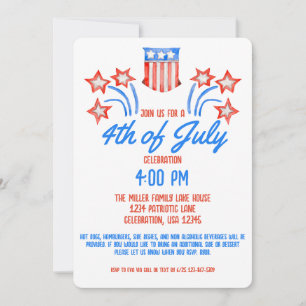 Invitation Fête du 4 juillet Célébration d'Indépendance Feu d