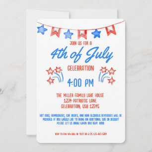 Invitation Fête du 4 juillet Cookout de feux d'artifice de la