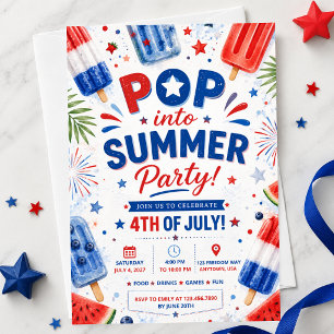 Invitation Fête du 4 juillet Pop Été BBQ Fête de l'Indépendan