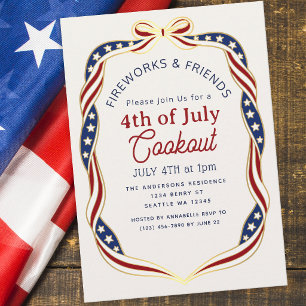 Invitation Fête du 4 juillet Red, White & Blue barbecue