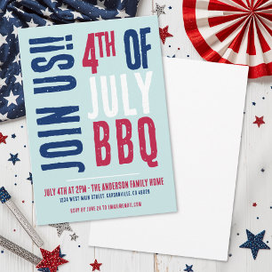 Invitation Fête du 4 juillet Rouge Blanc Bleu
