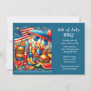 Invitation Fête du 4 juillet Rouge Blanc Bleu