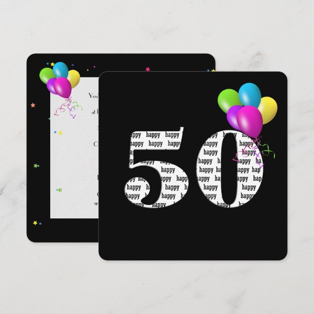 Invitation Fête du 50e anniversaire avec bouquet de ballons (Devant / Derrière)
