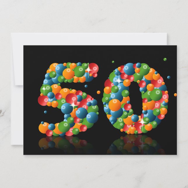 Invitation Fête du 50e anniversaire, avec bulles et balles (Devant)