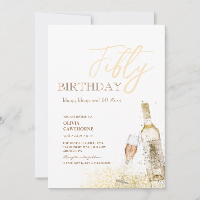 Invitation Fête du 50e anniversaire | Bloop, bloop et 50 ici! (Devant)