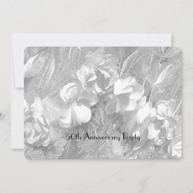 Invitation Fête du 50e Anniversaire Broderie Florale Blanche  (Devant)