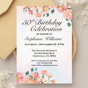 Invitation Fête du 50e anniversaire de l'élégante florale fém