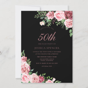 Invitation Fête du 50e anniversaire des femmes roses noires e