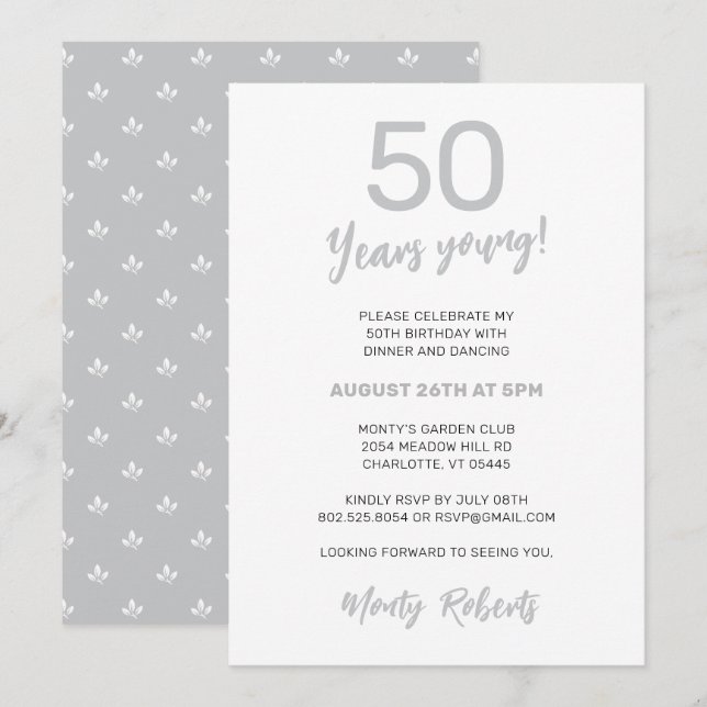 Invitation Fête du 50e anniversaire des hommes modernes Silve (Devant / Derrière)