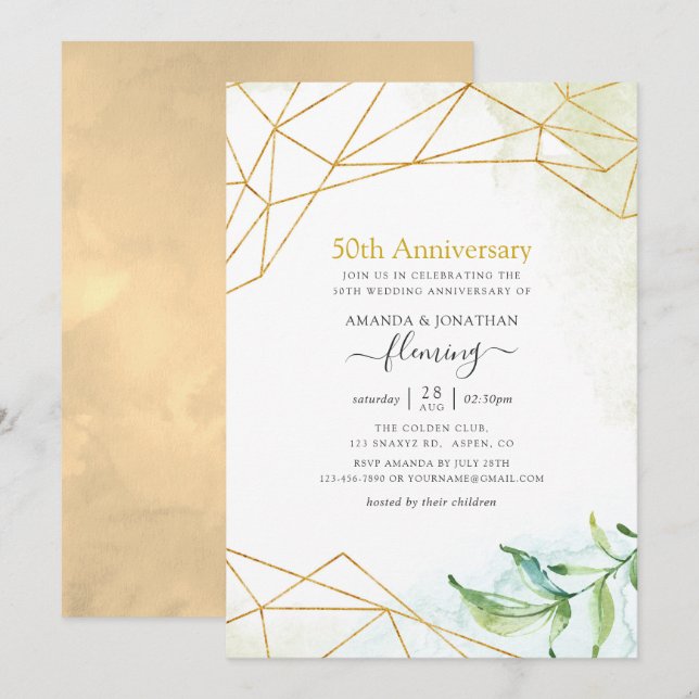 Invitation Fête du 50e anniversaire du Mariage en cristal géo (Devant / Derrière)